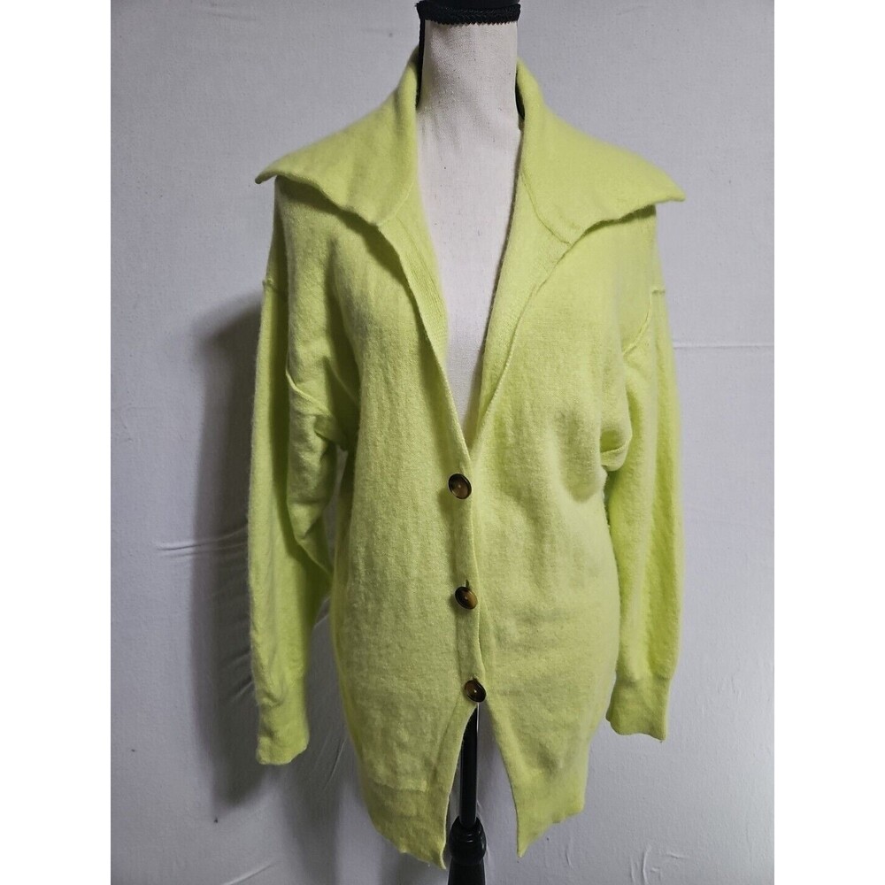 Free People 100%‎ Cashmere Cardigan  Lemon/lime Color Size Small Button Up Euc